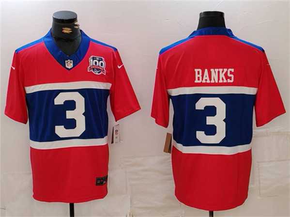 Mens New York Giants #3 Deonte Banks Century Red 100TH Season Commemorative Patch Limited Stitched Jersey->new york giants->NFL Jersey